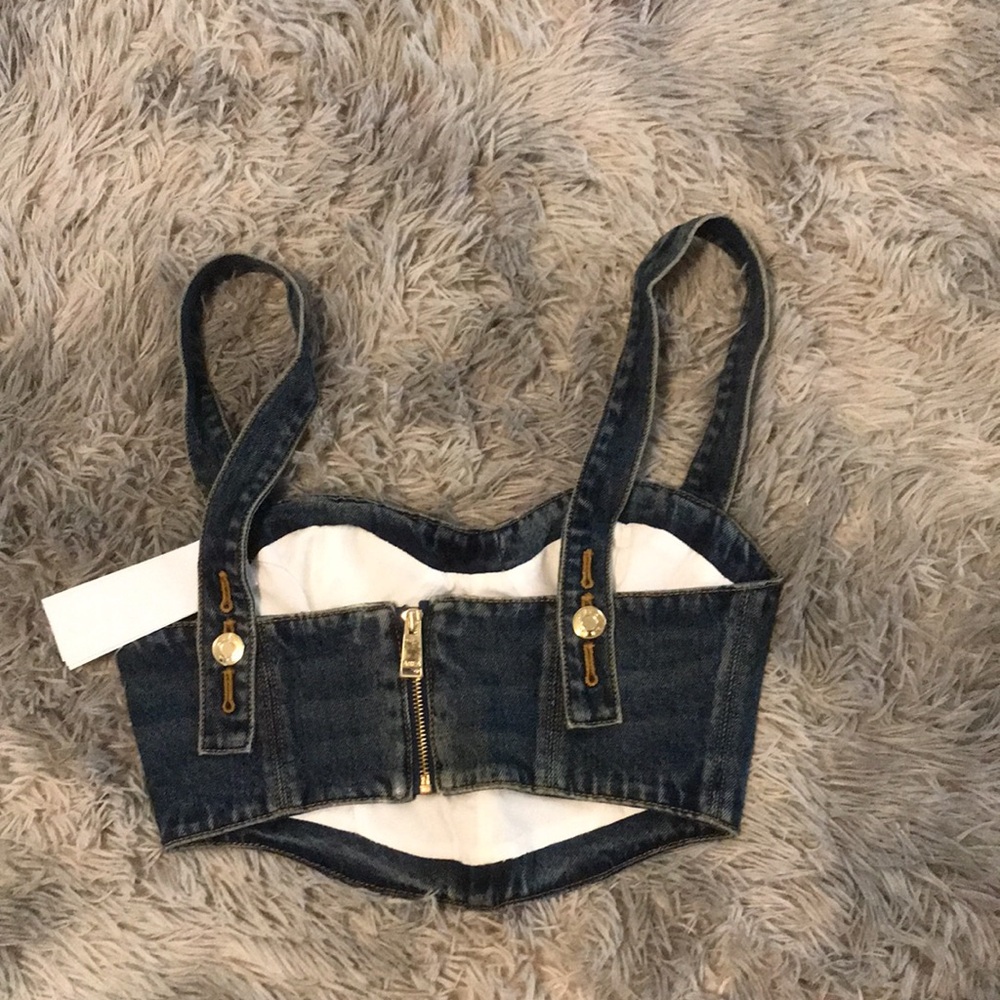New Authentic AREA Denim Bustier Top with Gold Accents Size 2 - Picture 13 of 15